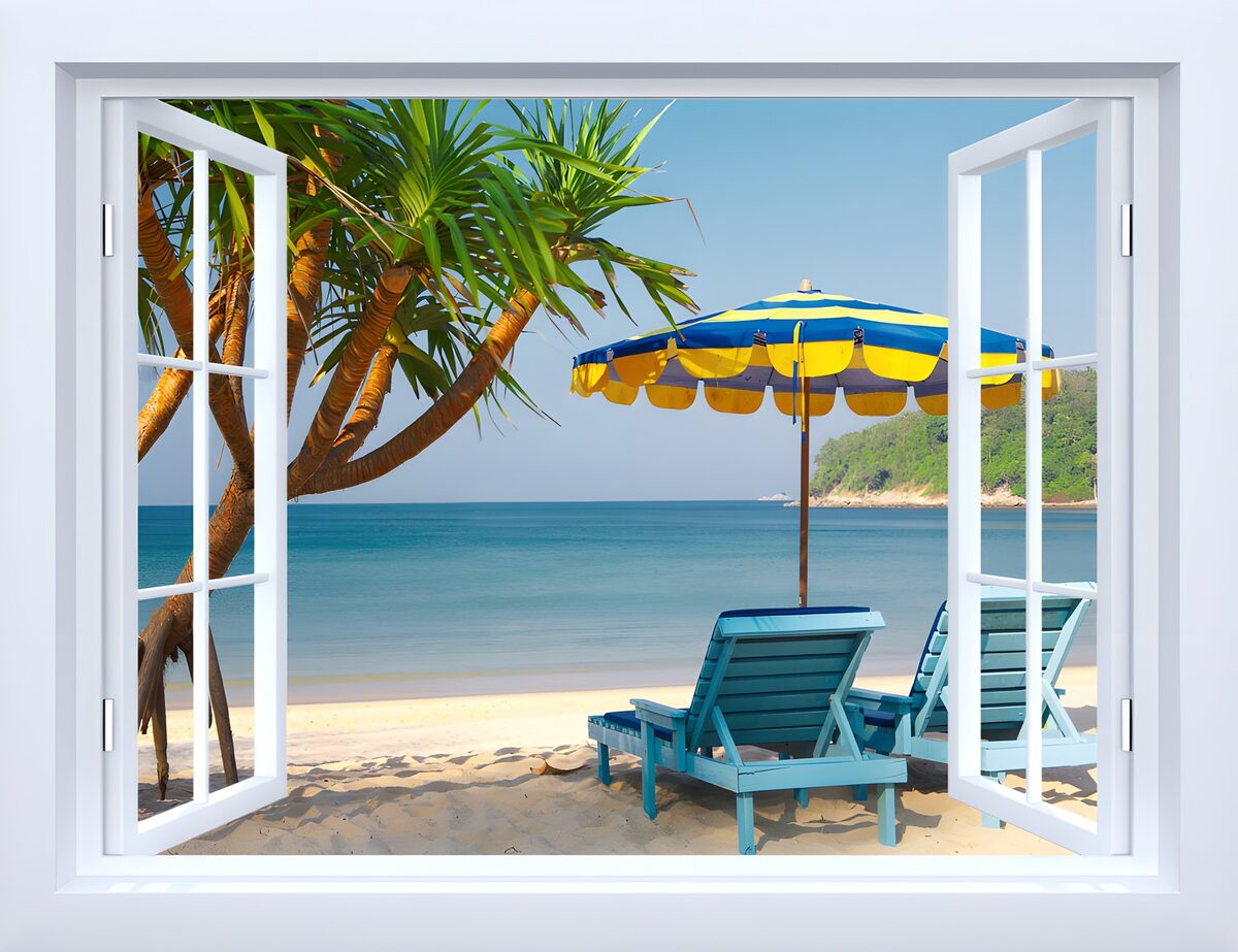 Tropical Beach View from a Window