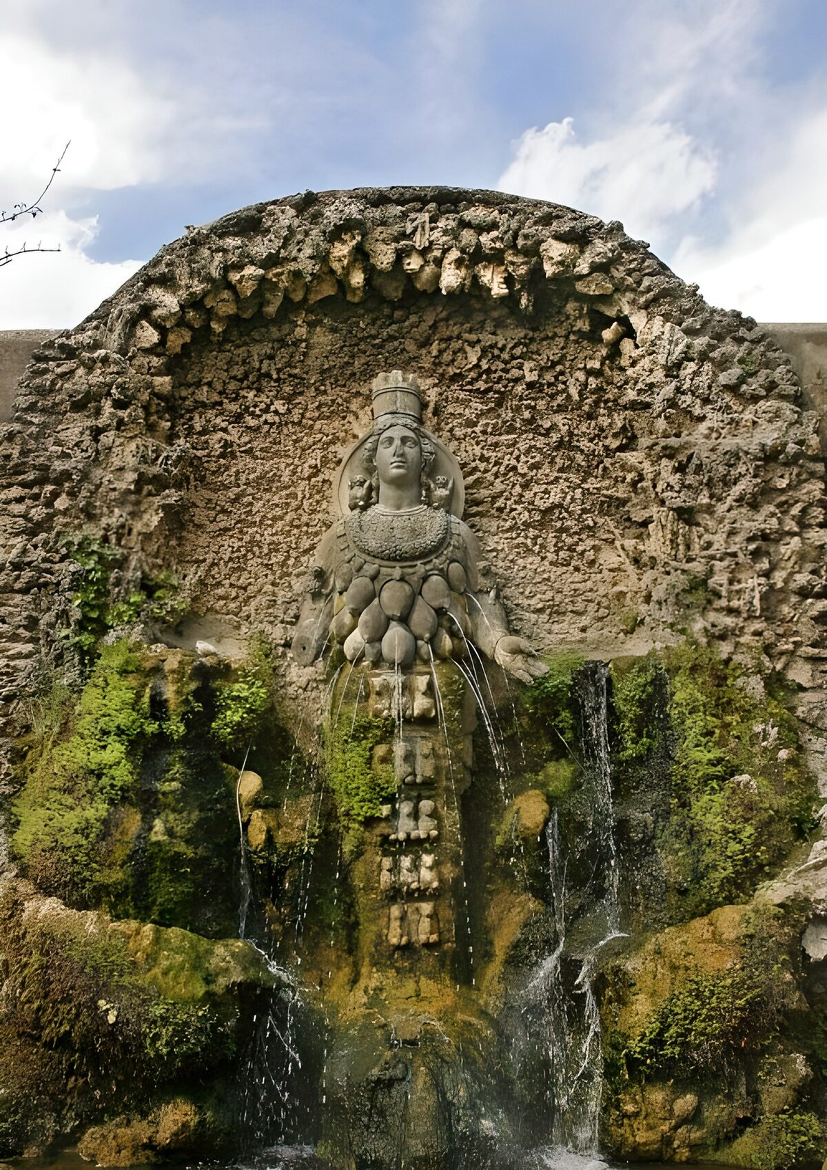 Majestic Waterfall Statue of a Goddess