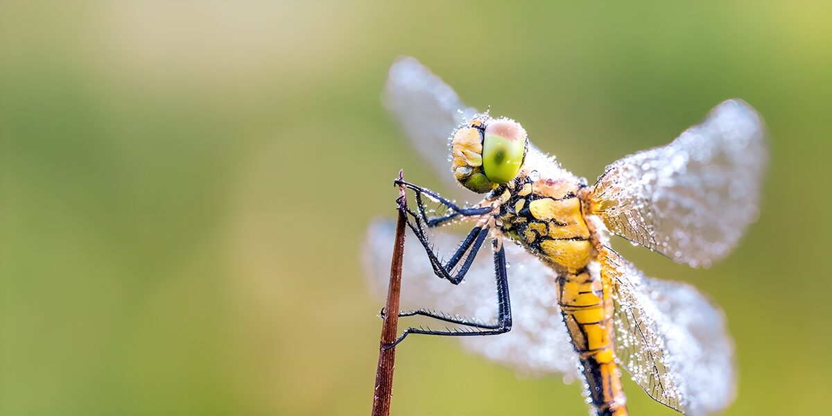 Dewy Dragonfly in Morning Light