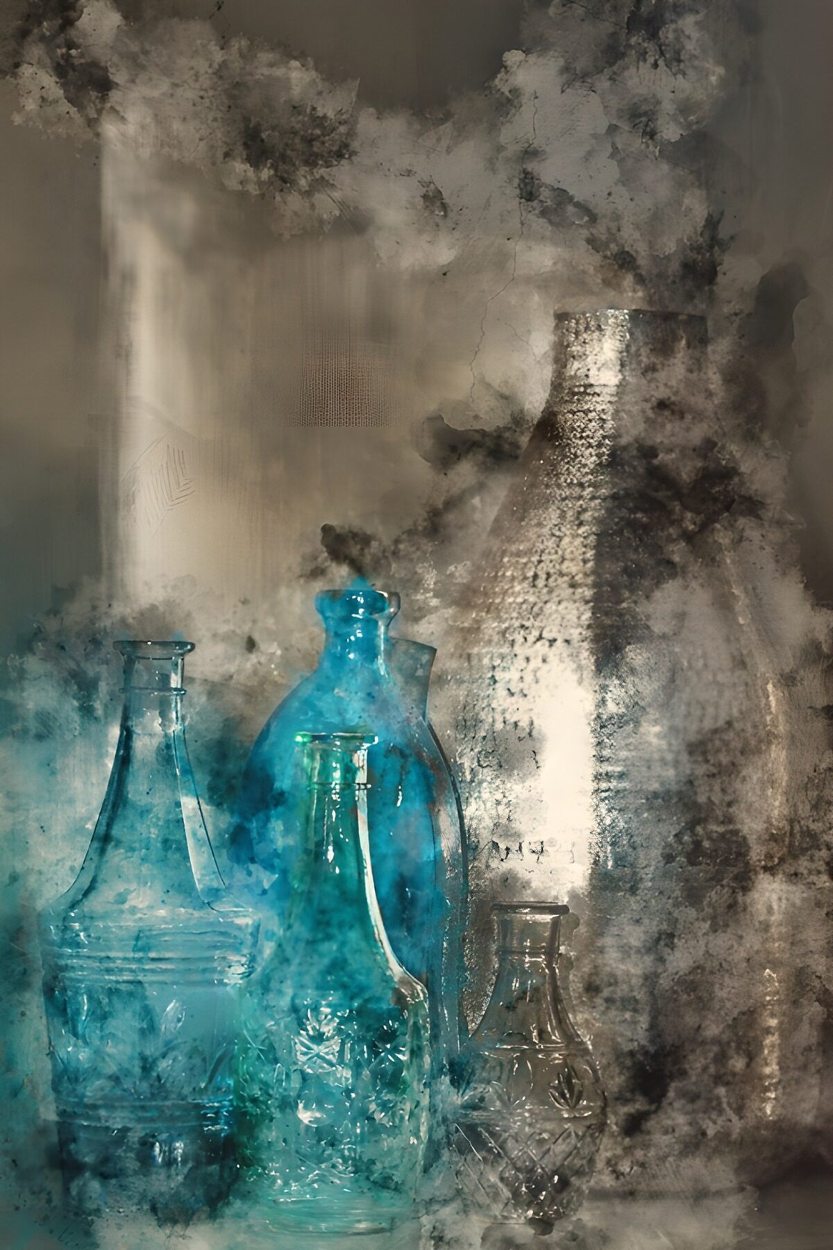 Ethereal Bottles in Abstract Haze