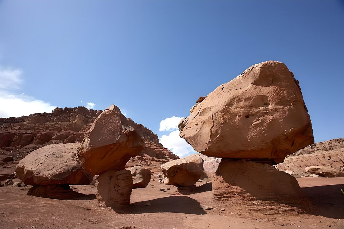 Balanced Rock Formation in Desert Landscape