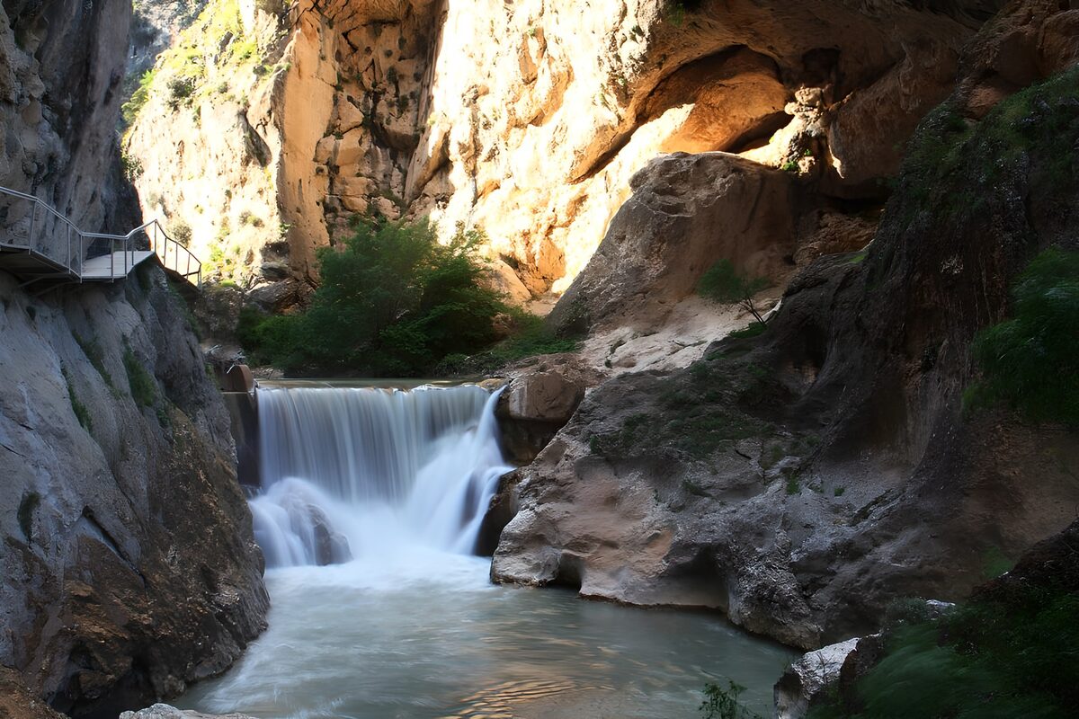 Tranquil Waterfall in a Serene Canyon