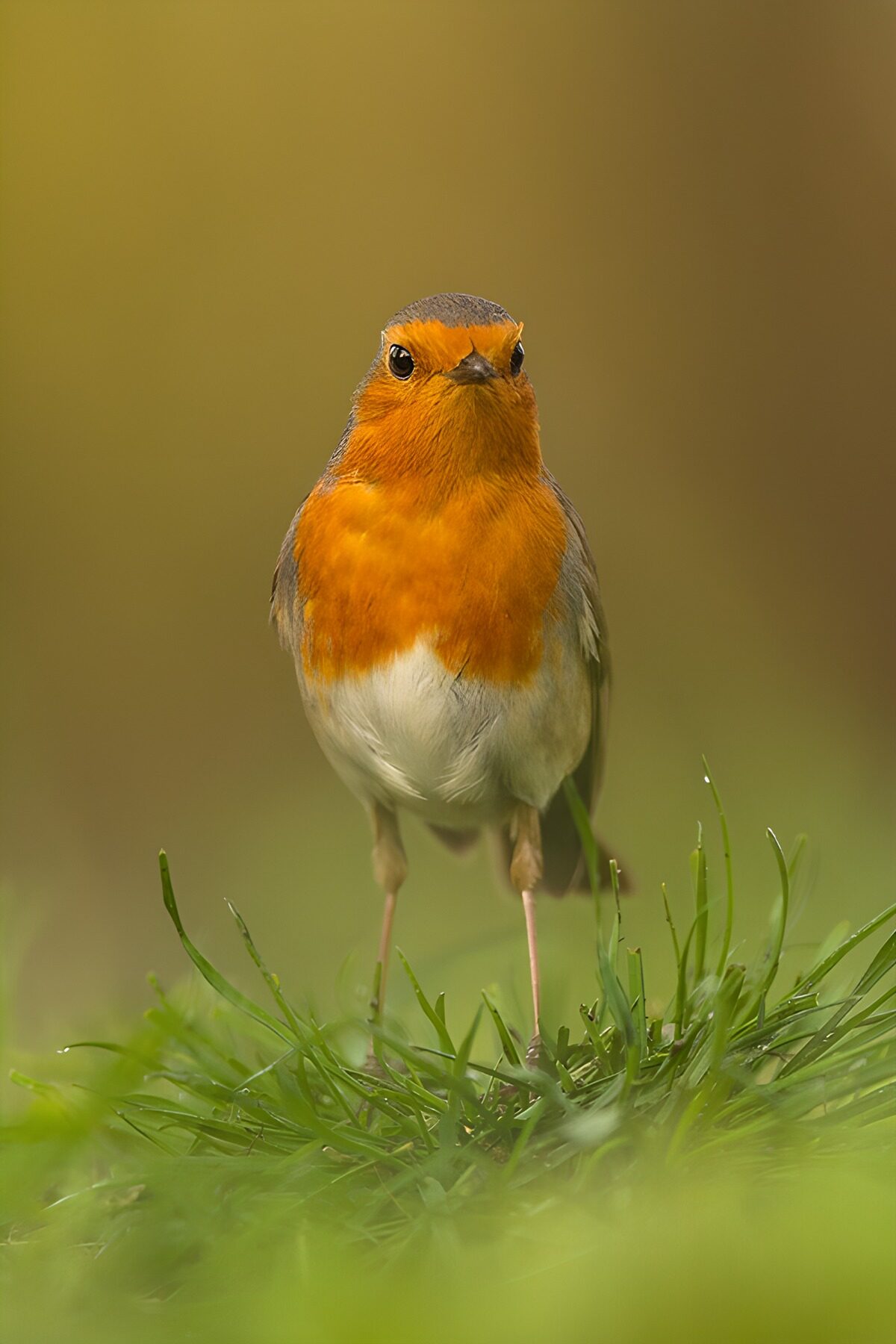 Curious European Robin in the Grass
