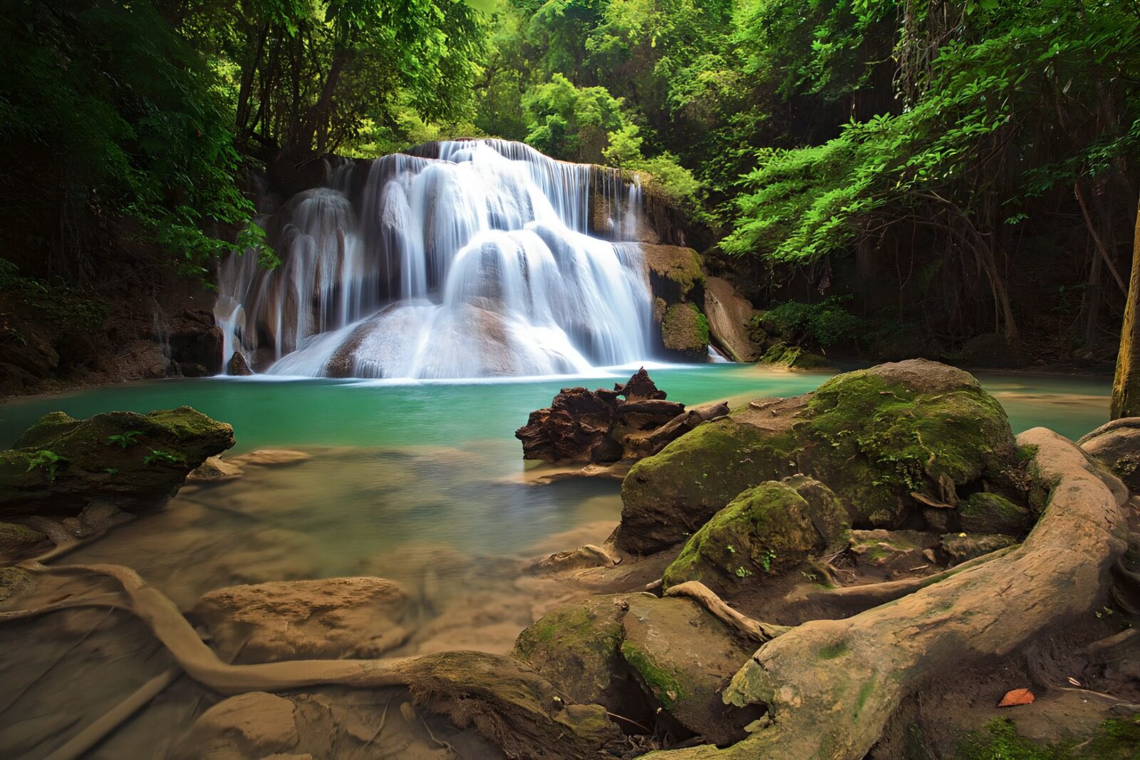 OCCOM1361257: Serene Waterfall in Lush Greenery