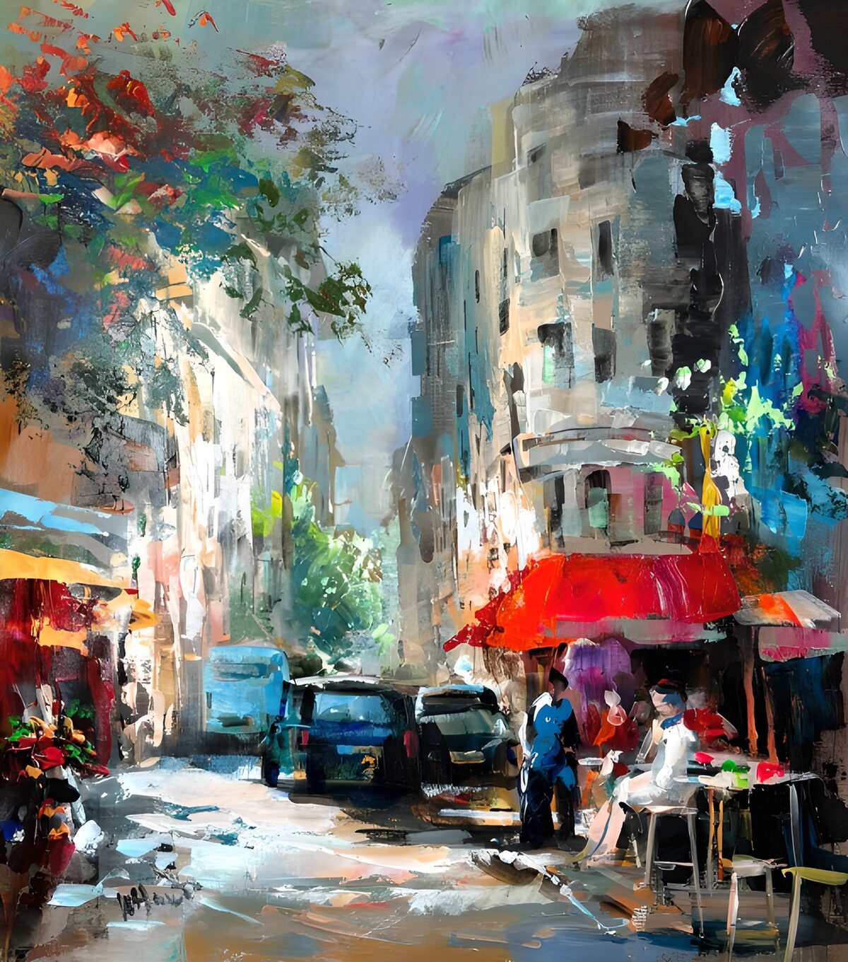 Sunlit European Cafe Street