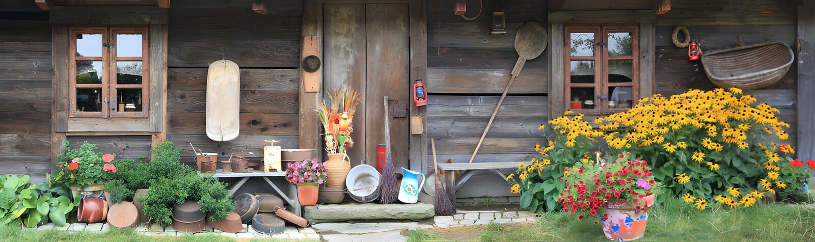 OCCOM7857578: Rustic Cottage with Colorful Flowers