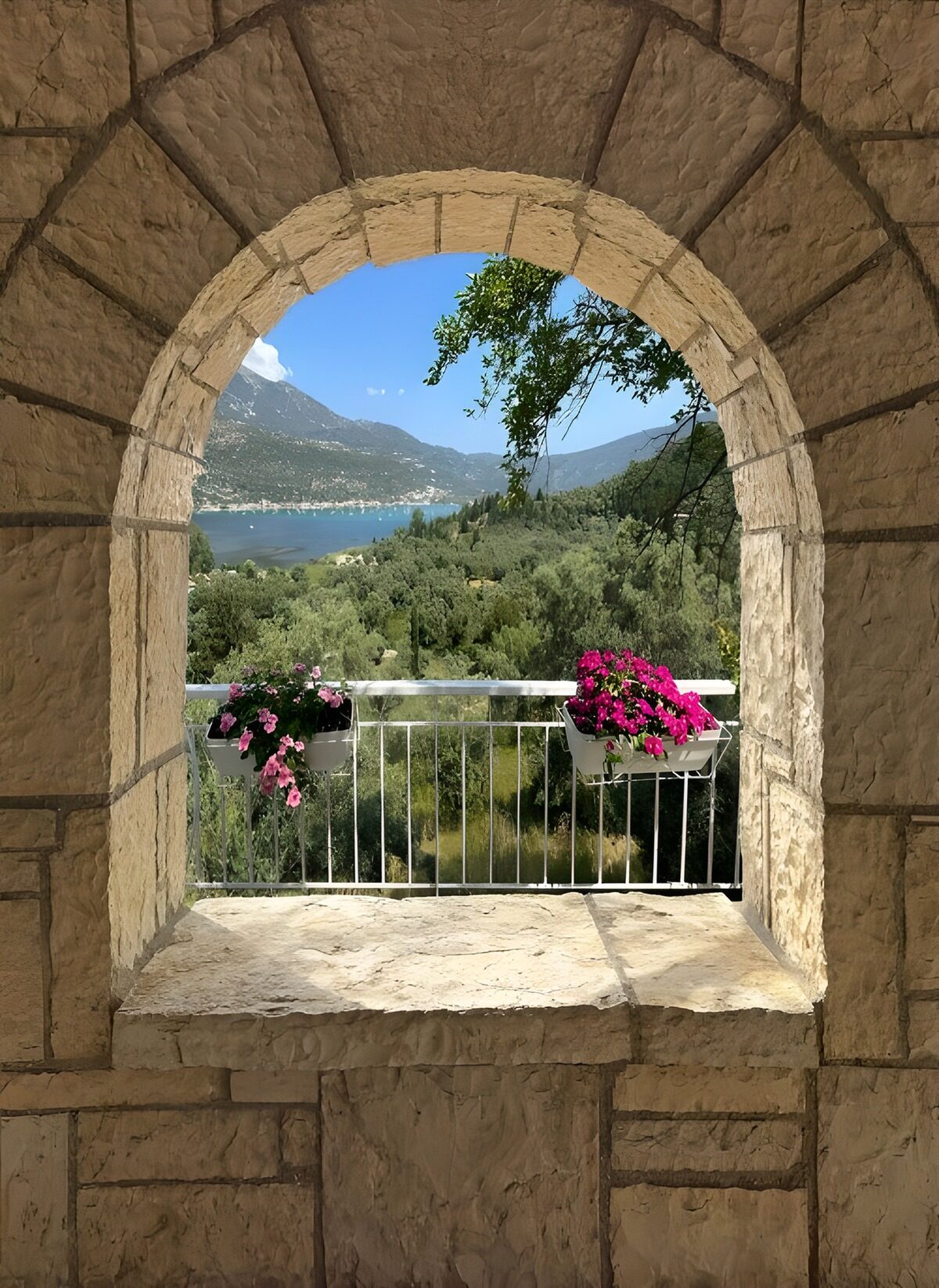 Scenic View Through a Stone Arch
