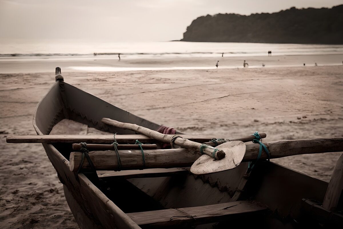 Tranquil Beachside Fishing Boat