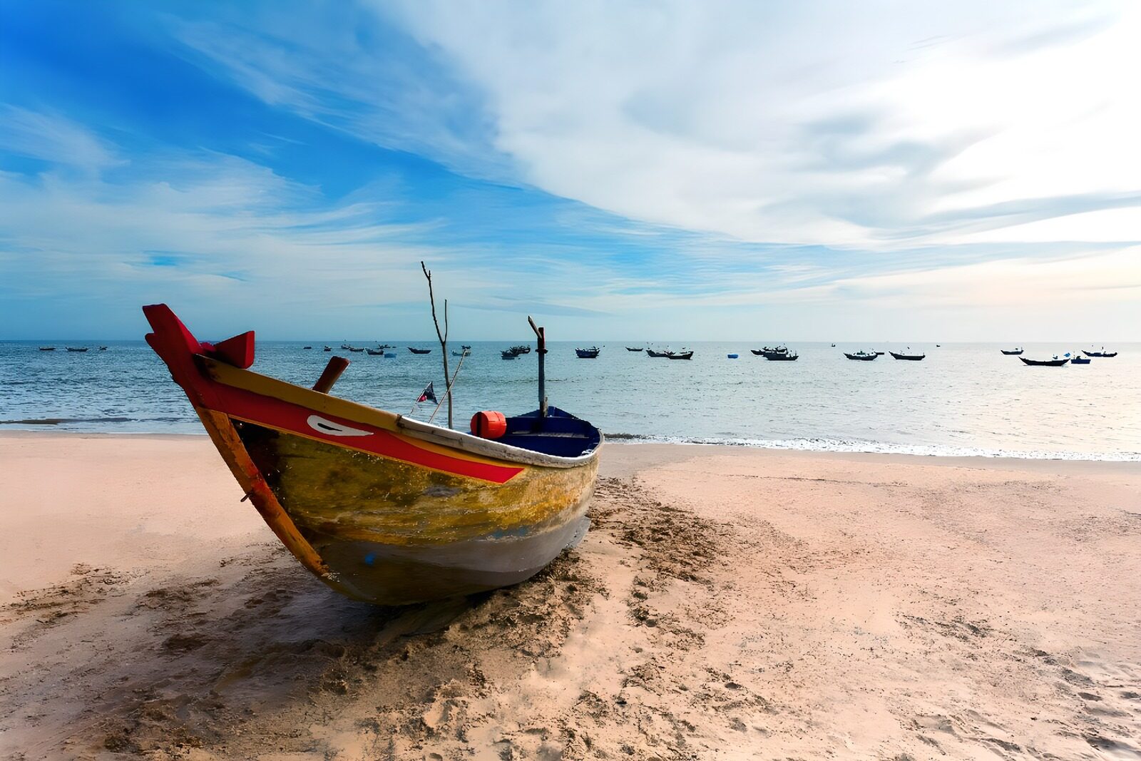 OCCOM7645024: Tranquil Shoreline with Fishing Boats