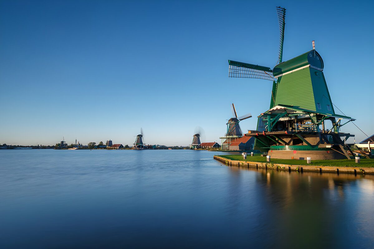 Scenic Dutch Windmills by the Water