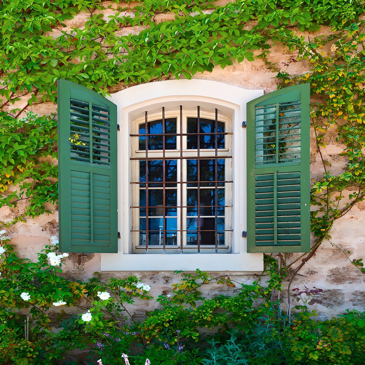 OCCOM4037141: Charming Green Shuttered Window