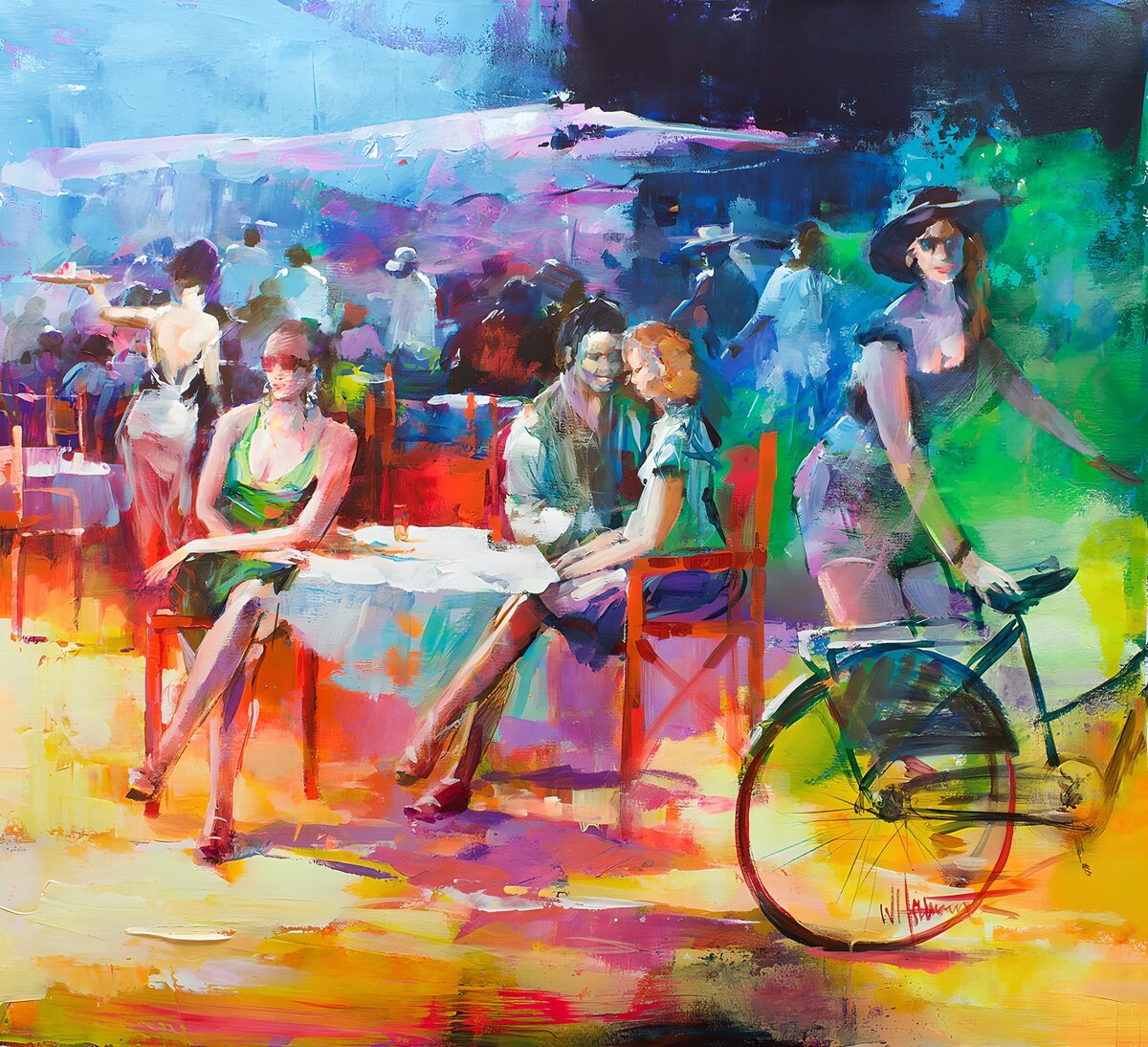 Vibrant Café Scene with Bicycles
