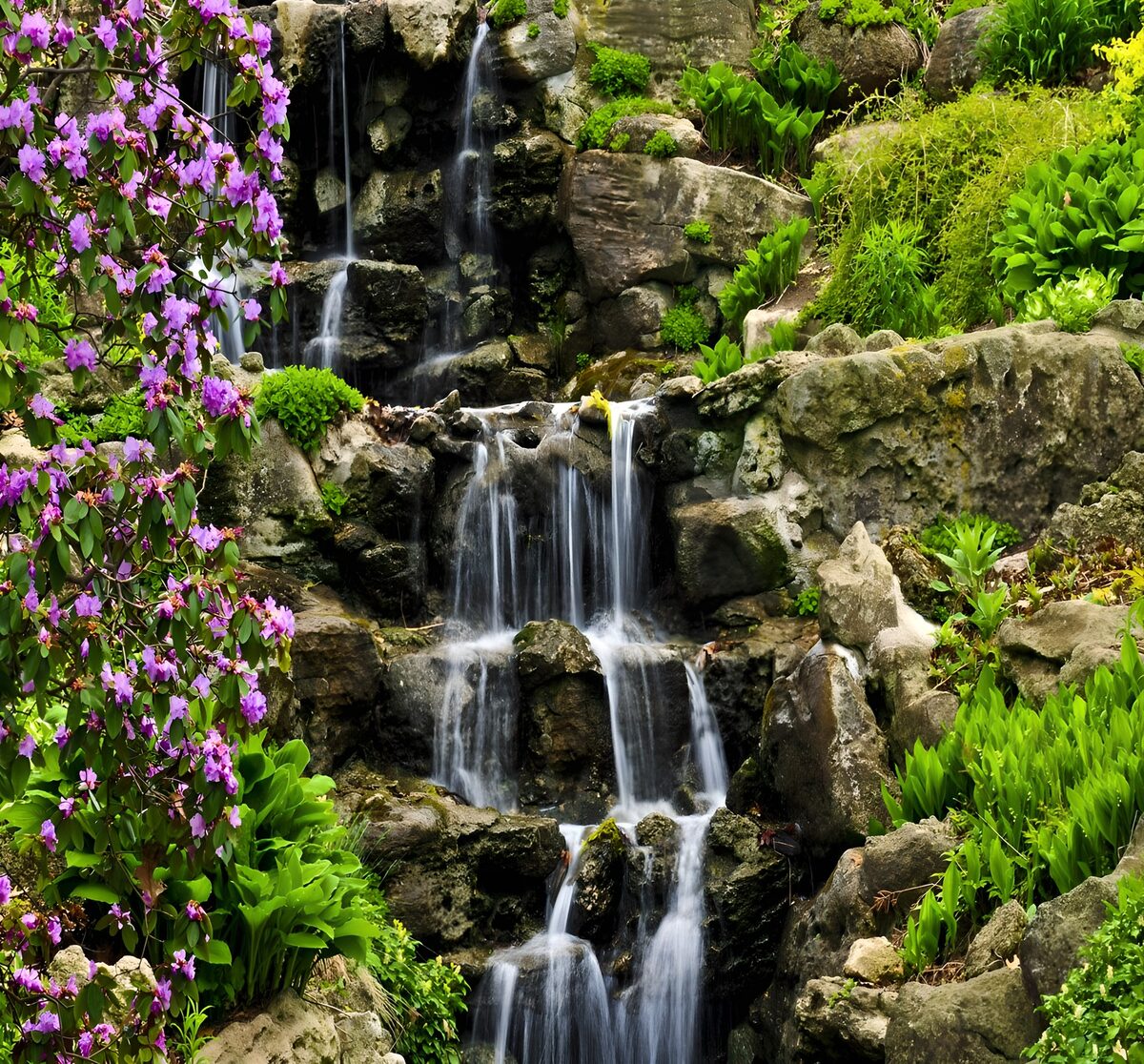 Tranquil Waterfall Amidst Lush Flora