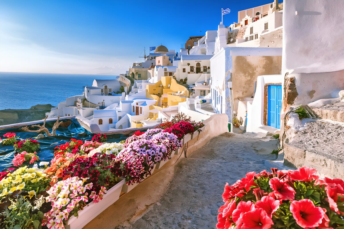 Vibrant Santorini Streetscape