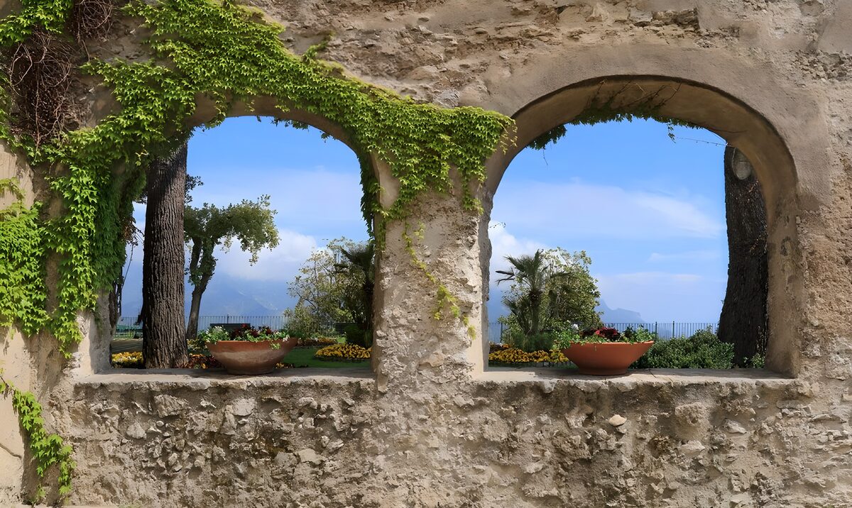OCCOM8260573: Tranquil Garden Views Through Arched Windows