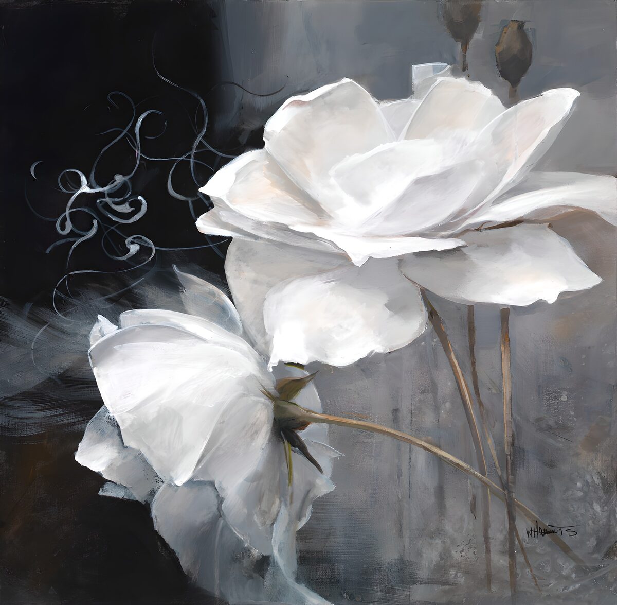 Elegant White Blossoms in Abstract Style
