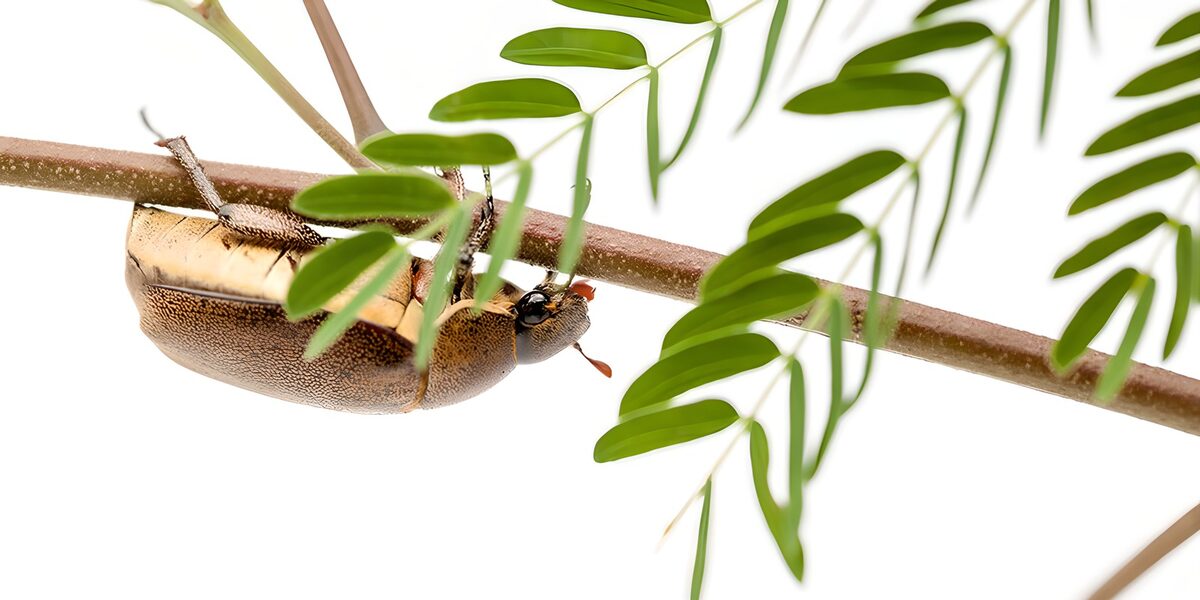 Golden Beetle on Leafy Stem