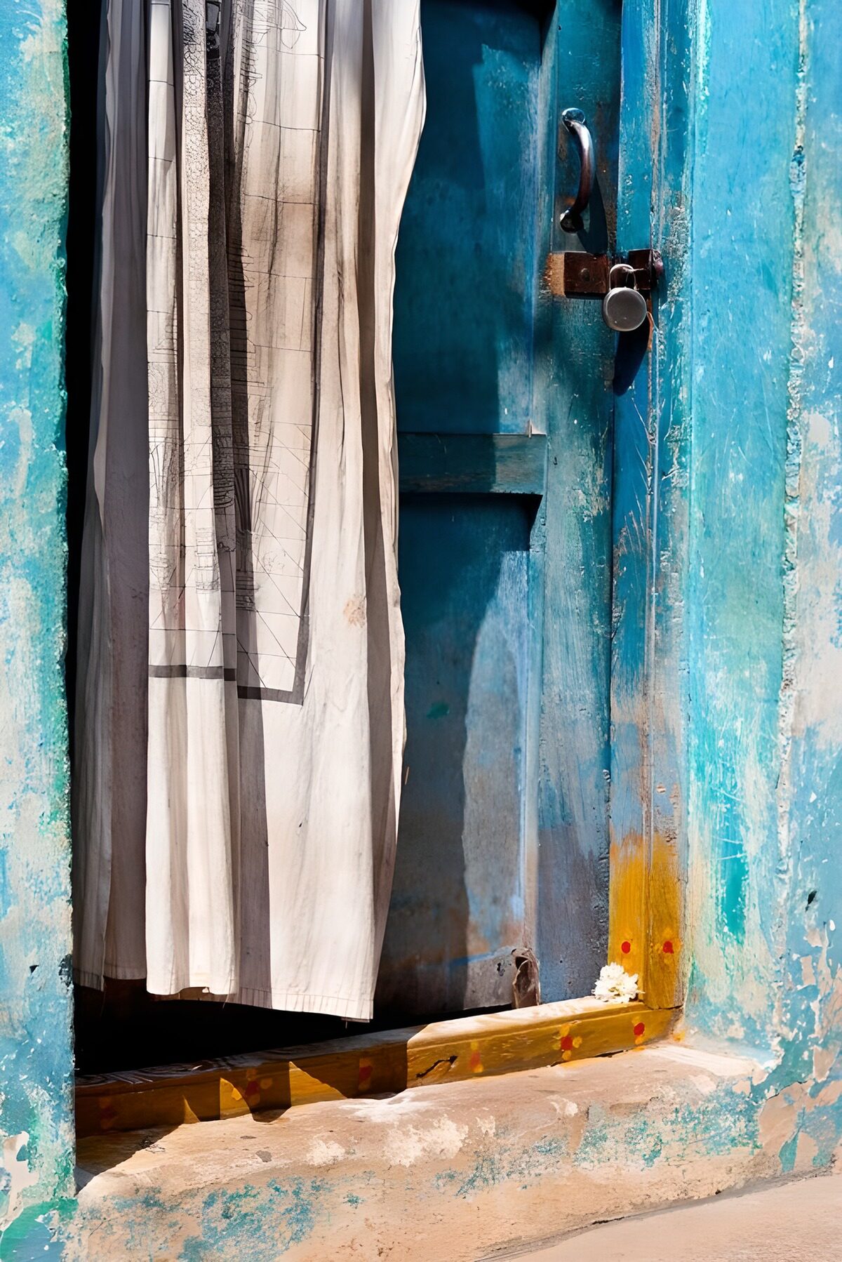 OCCOM7381574: Vibrant Blue Doorway with Drapes