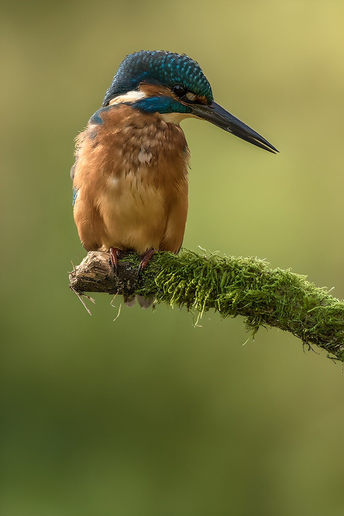 Elegant Kingfisher Perched on Mossy Branch