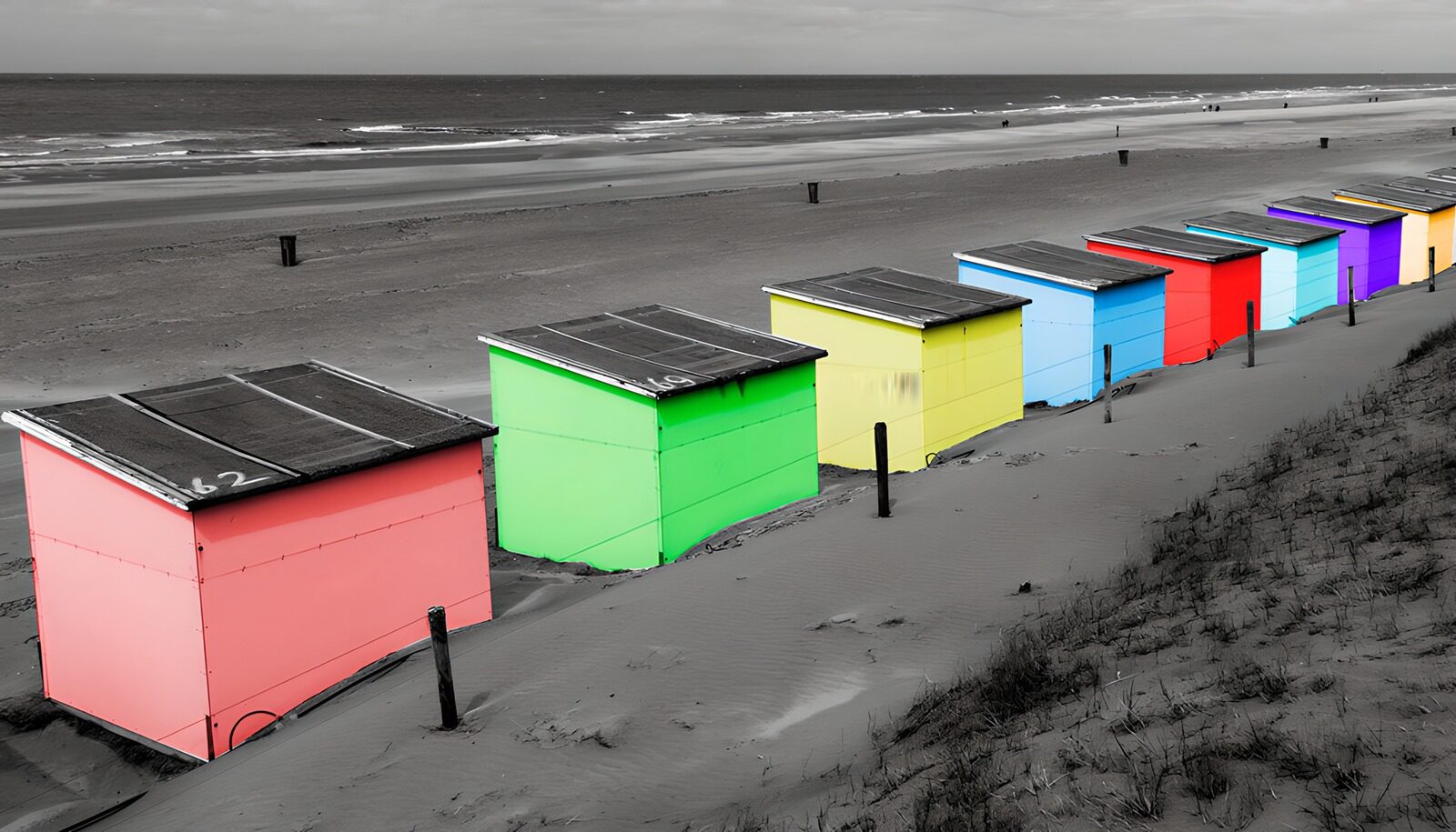 OCCOM1555847: Vibrant Beach Huts by the Shore