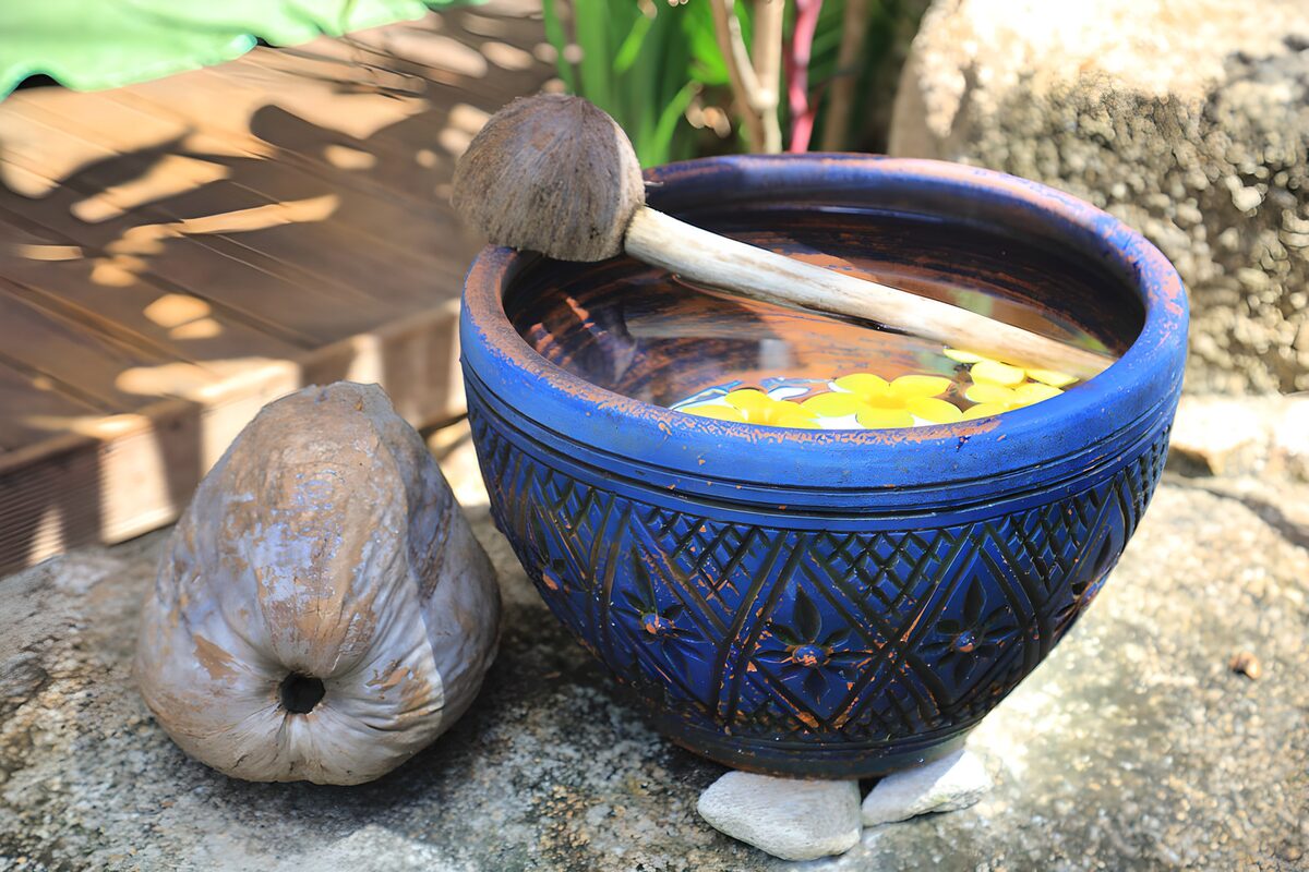 Tranquil Water Bowl with Floral Touch