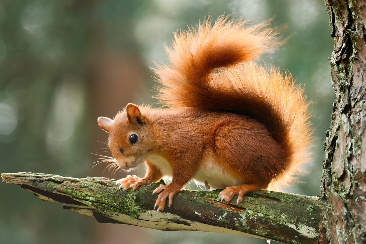 Curious Red Squirrel on a Branch