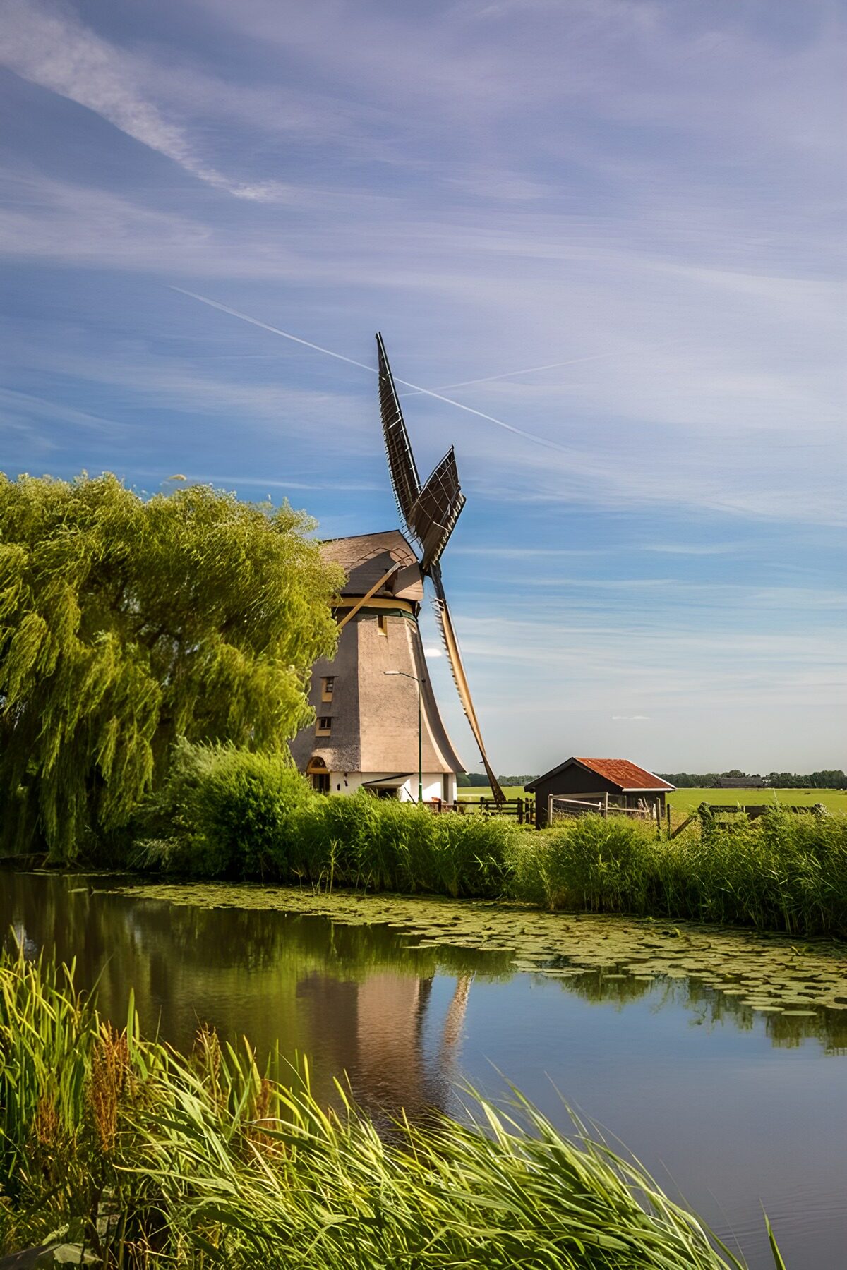 Serene Dutch Windmill by the Water