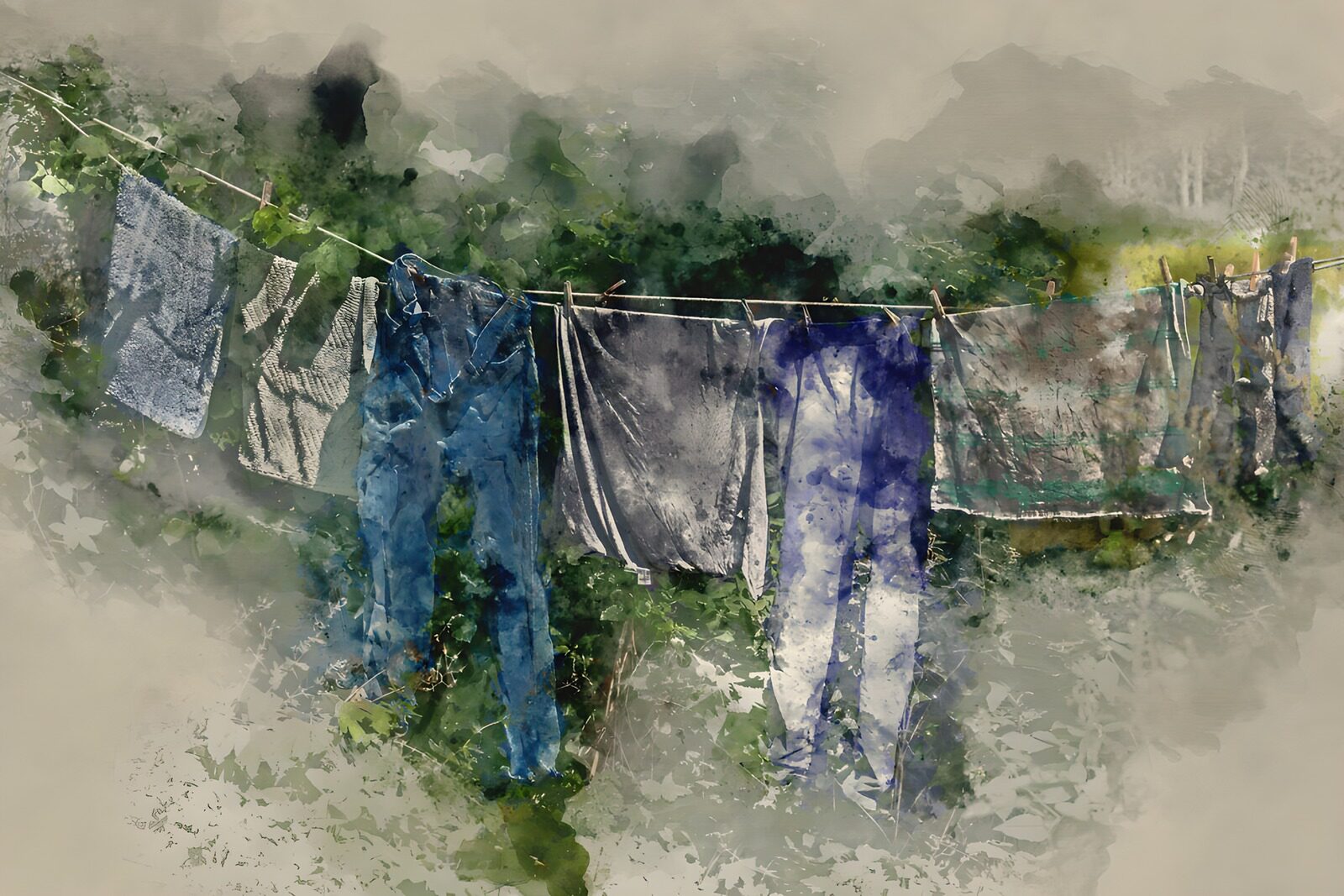 OCCOM9568486: Clothes on a Line: A Rustic Scene