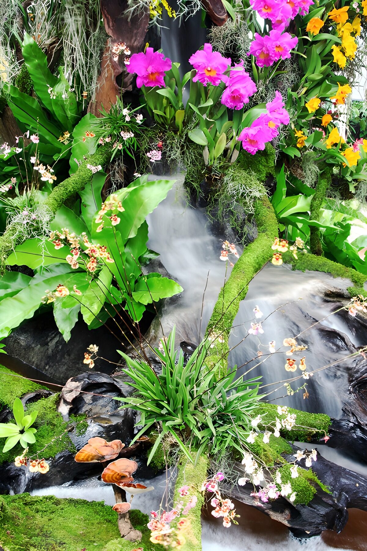 Vibrant Floral Oasis by a Gentle Stream
