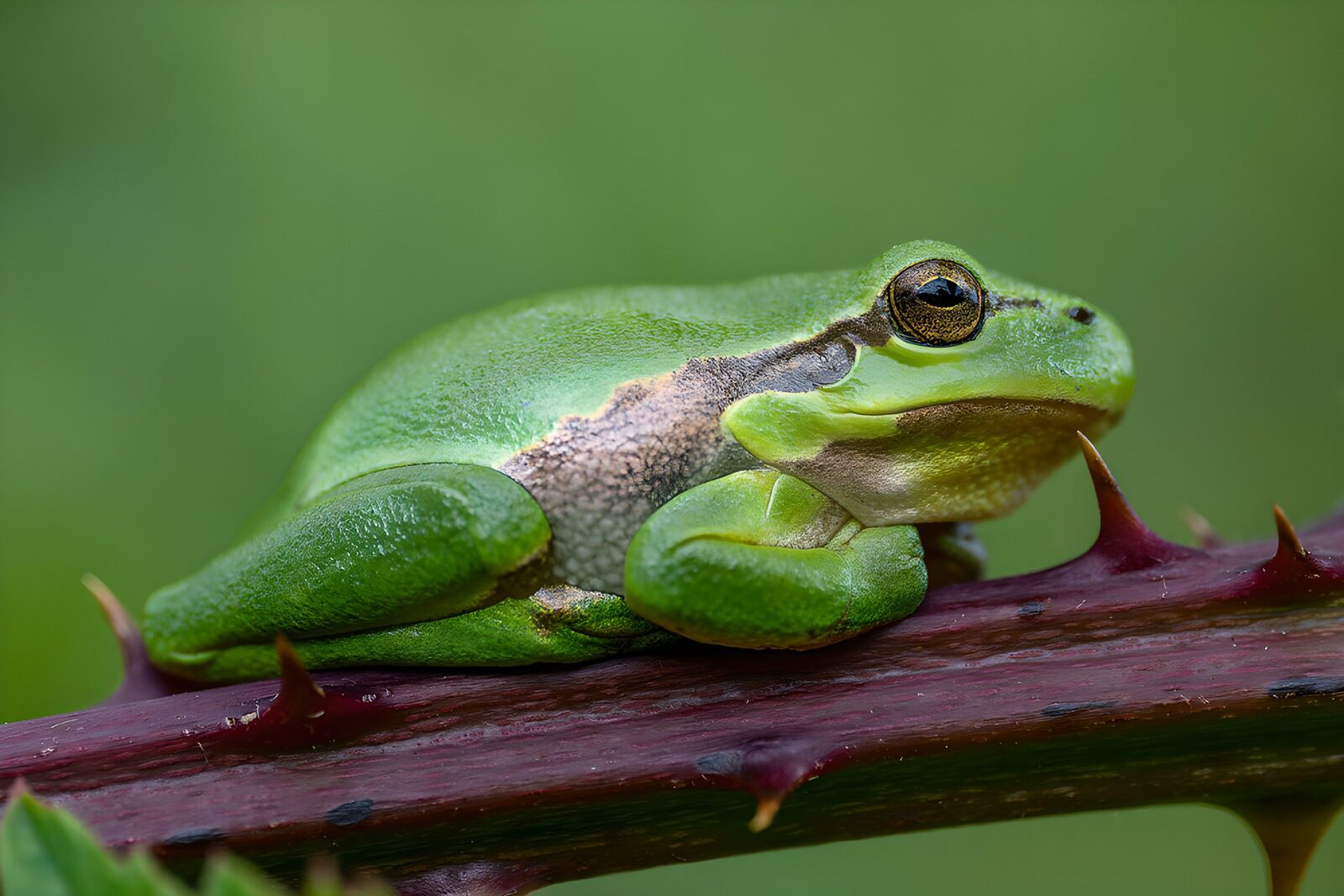 OCCOM2819347: Green Frog on Thorny Stem