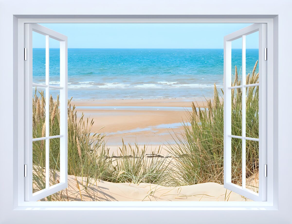 Beach View Through an Open Window