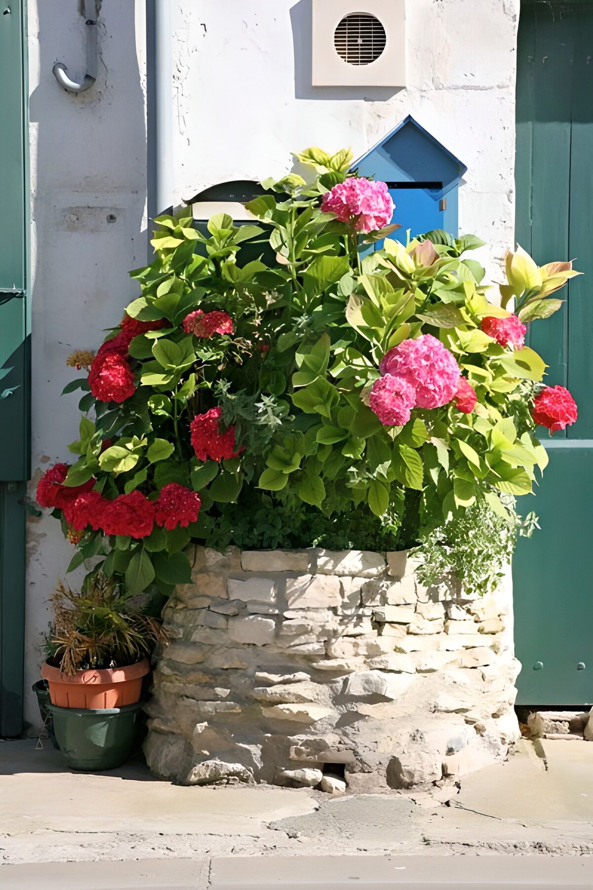 OCCOM8842490: Vibrant Flowers in a Stone Planter