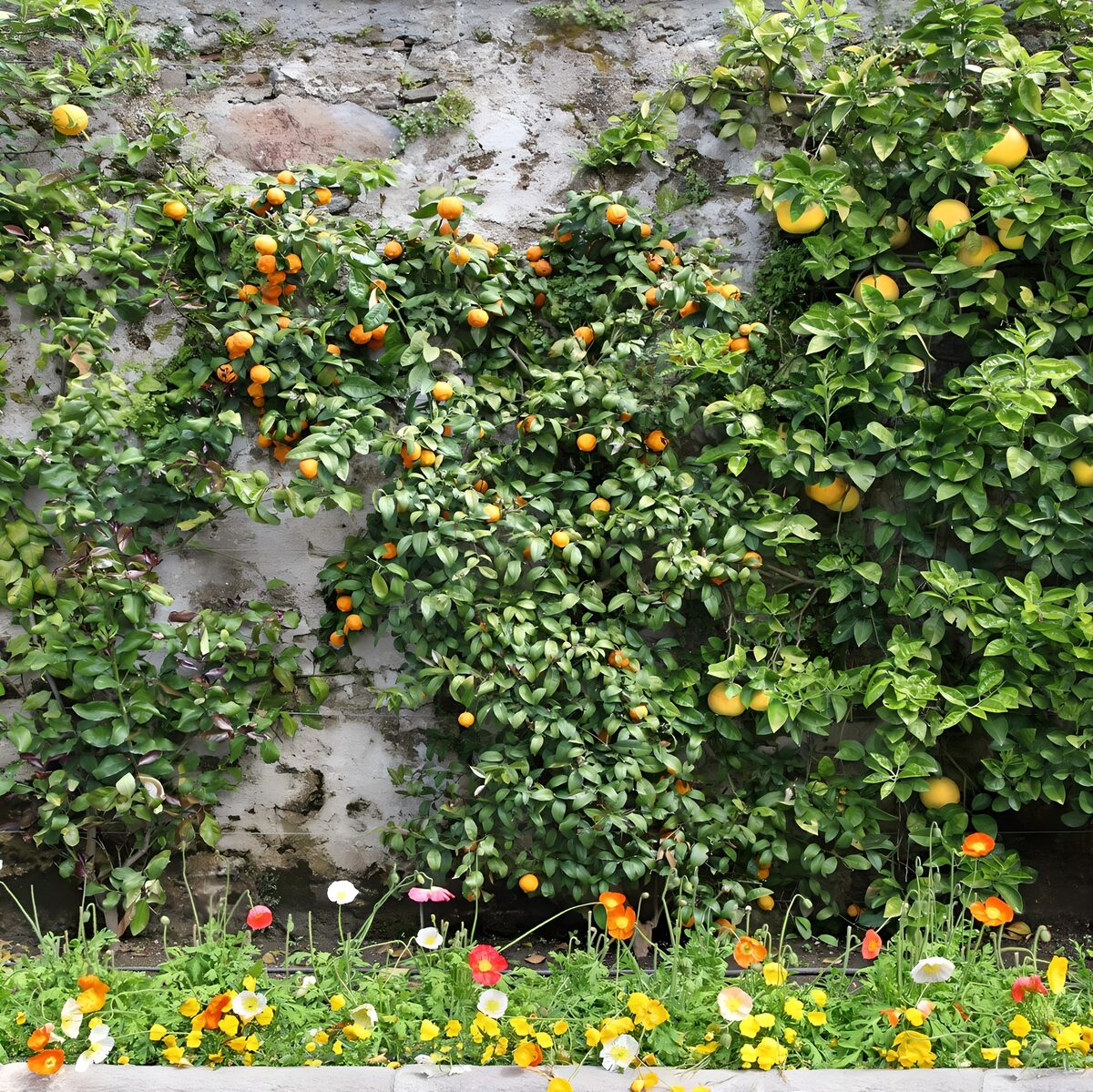 OCCOM1691243: Citrus Garden Against a Stone Wall