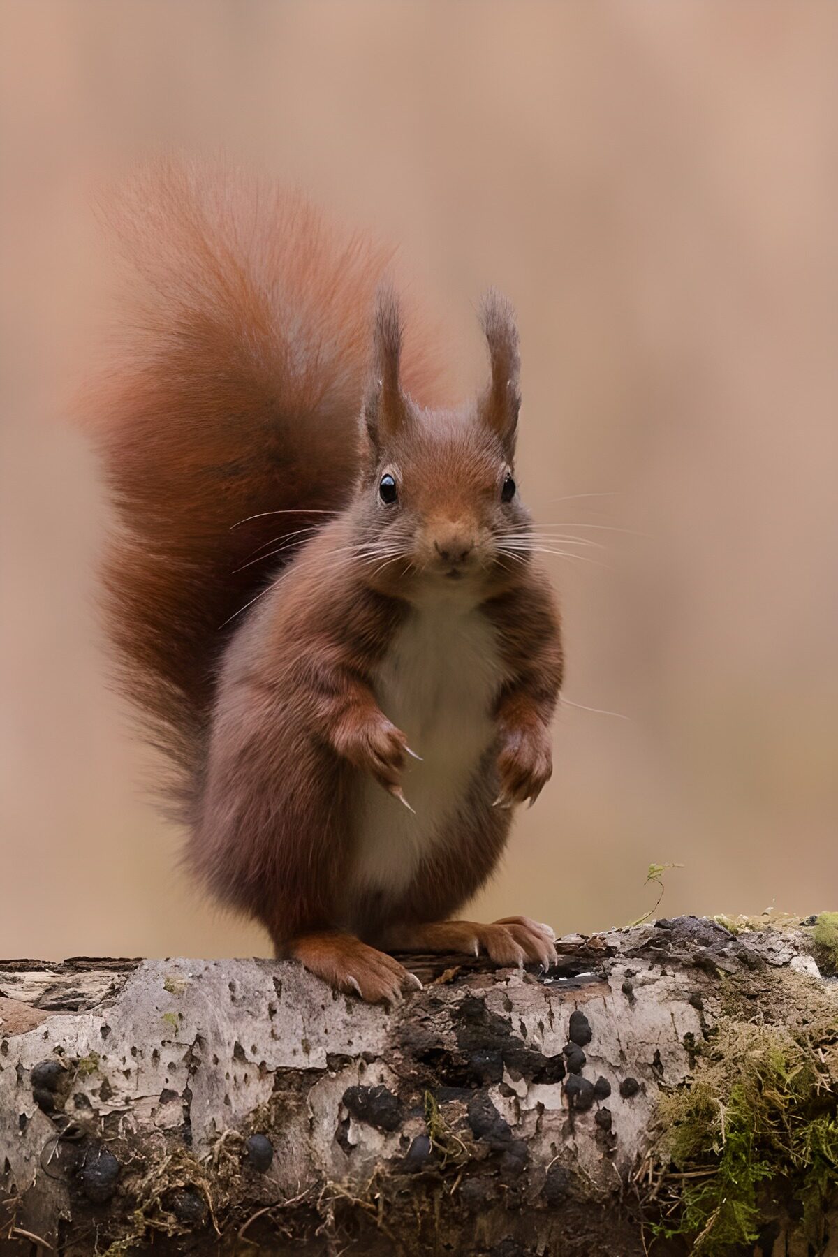Curious Red Squirrel on a Log