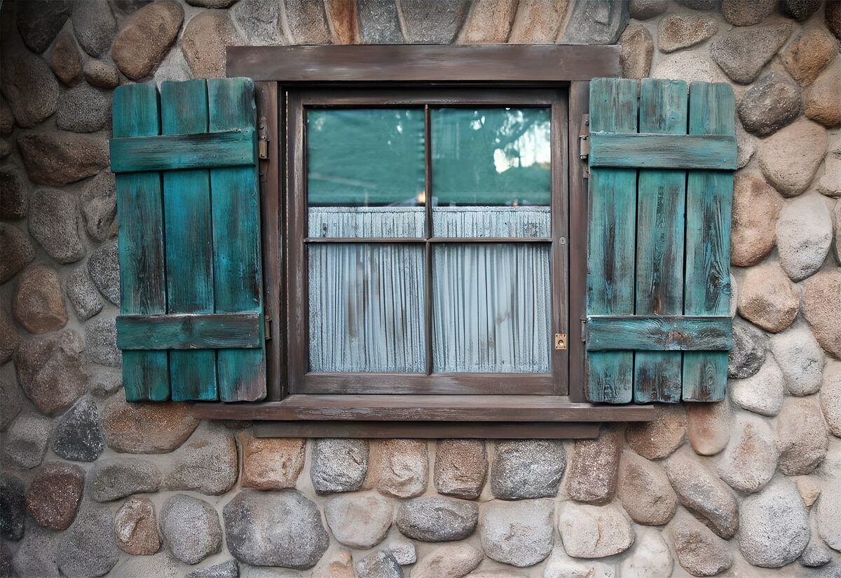 Rustic Window with Wooden Shutters
