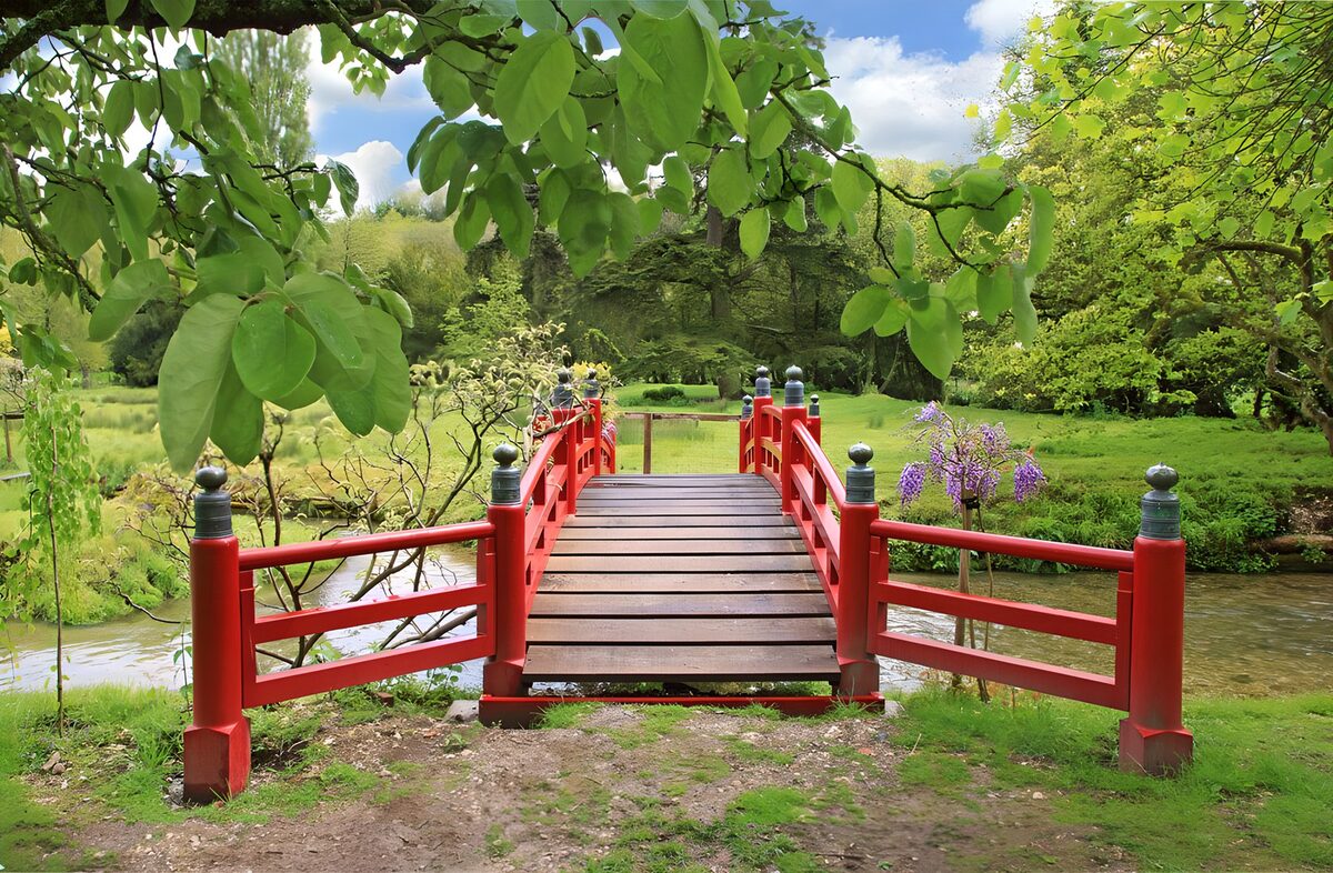Tranquil Red Bridge in Nature