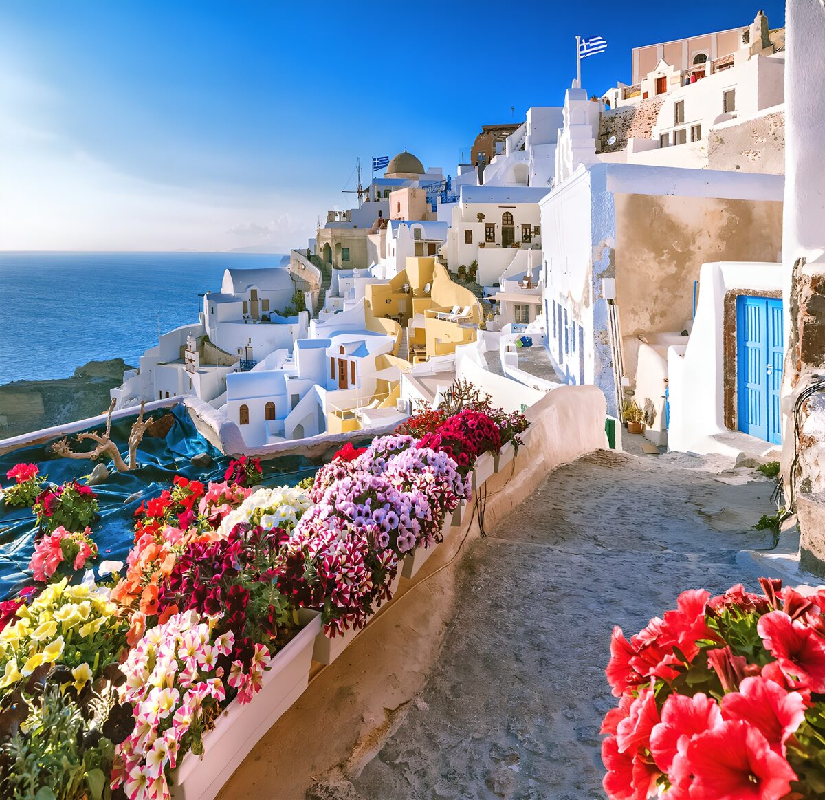 Serene Santorini: A Colorful Pathway
