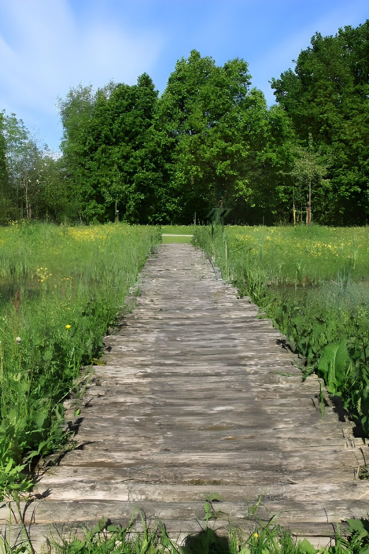 Peaceful Wooden Pathway Through Nature