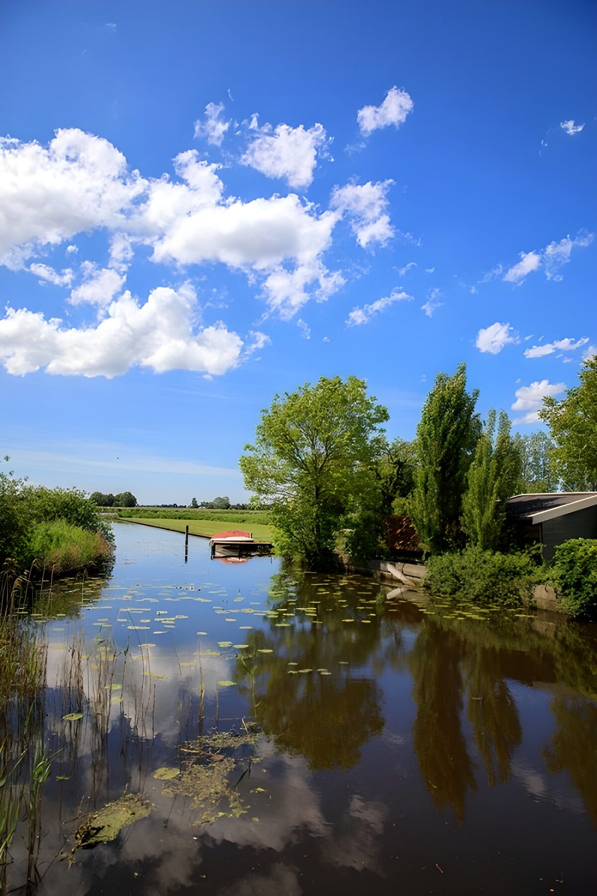 Serene River Under Bright Blue Sky