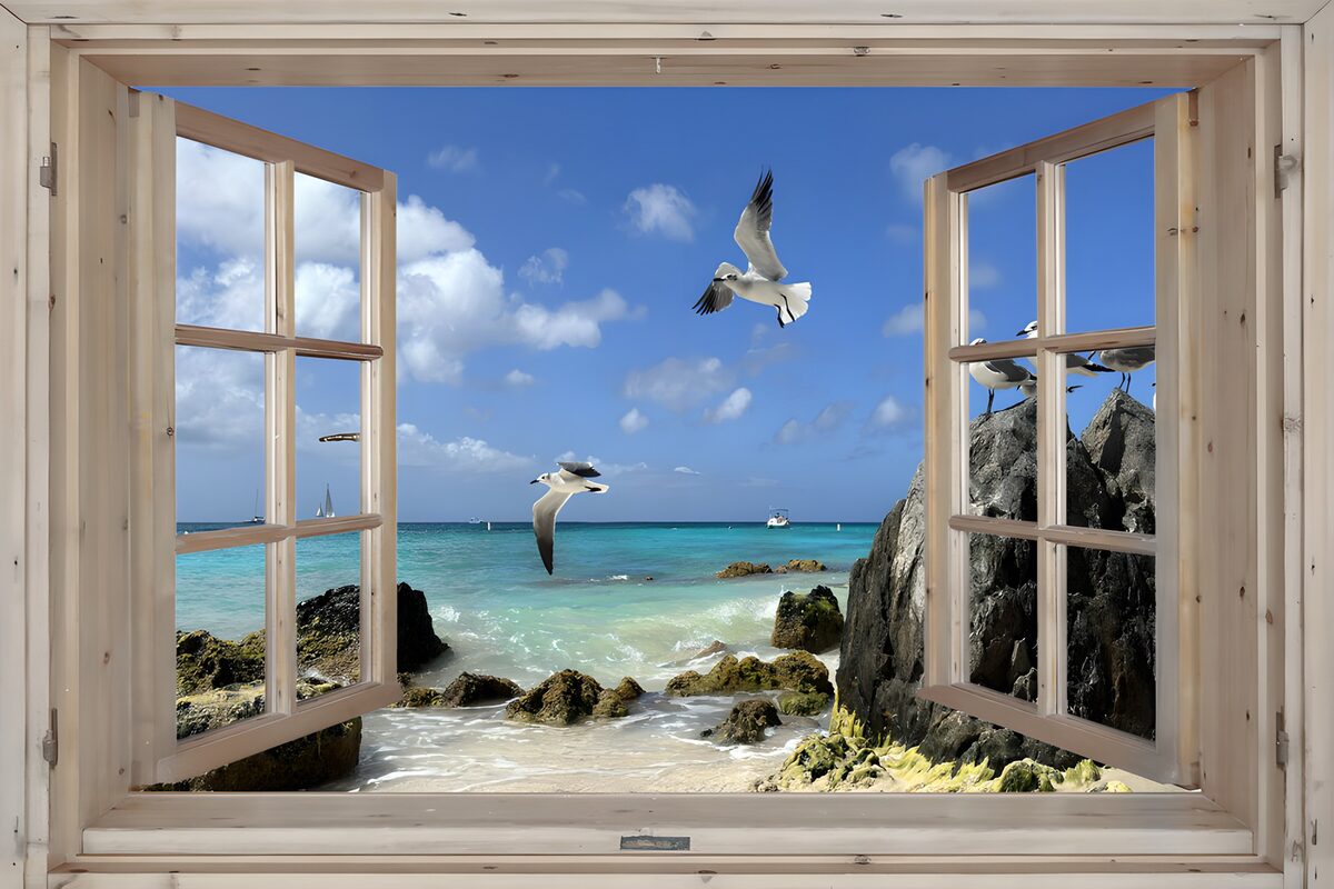 Ocean View from a Wooden Window