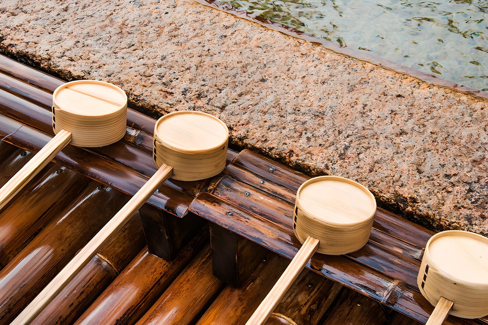 OCCOM5059871: Bamboo Water Buckets on a Wooden Boat