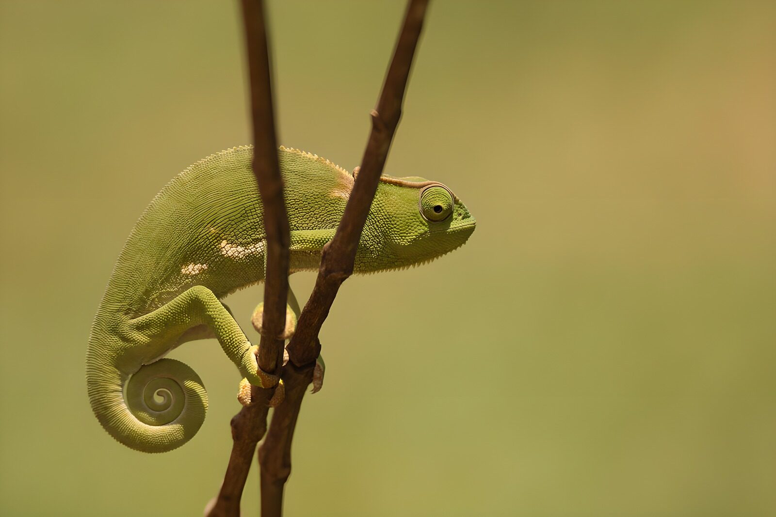 OCCOM5713918: Curious Green Chameleon on a Branch