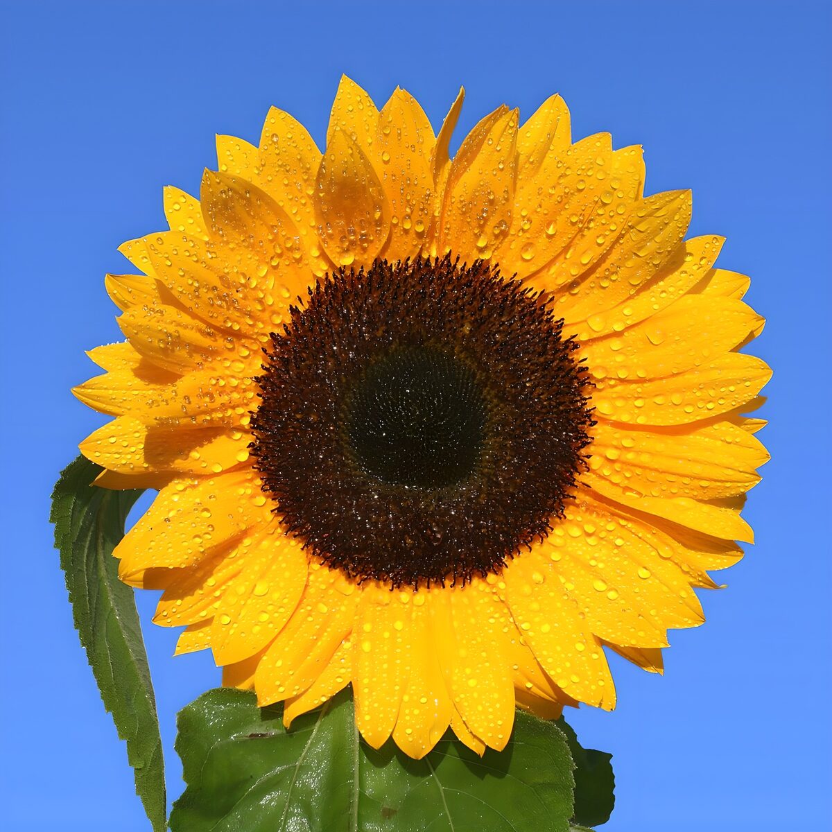 Radiant Sunflower with Dew Drops