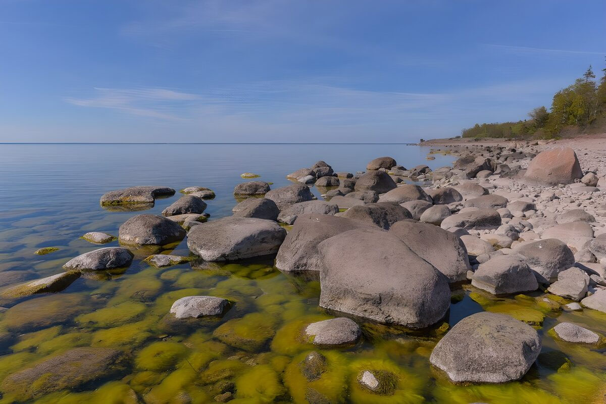 OCCOM3630555: Tranquil Shoreline with Rocky Outcrops