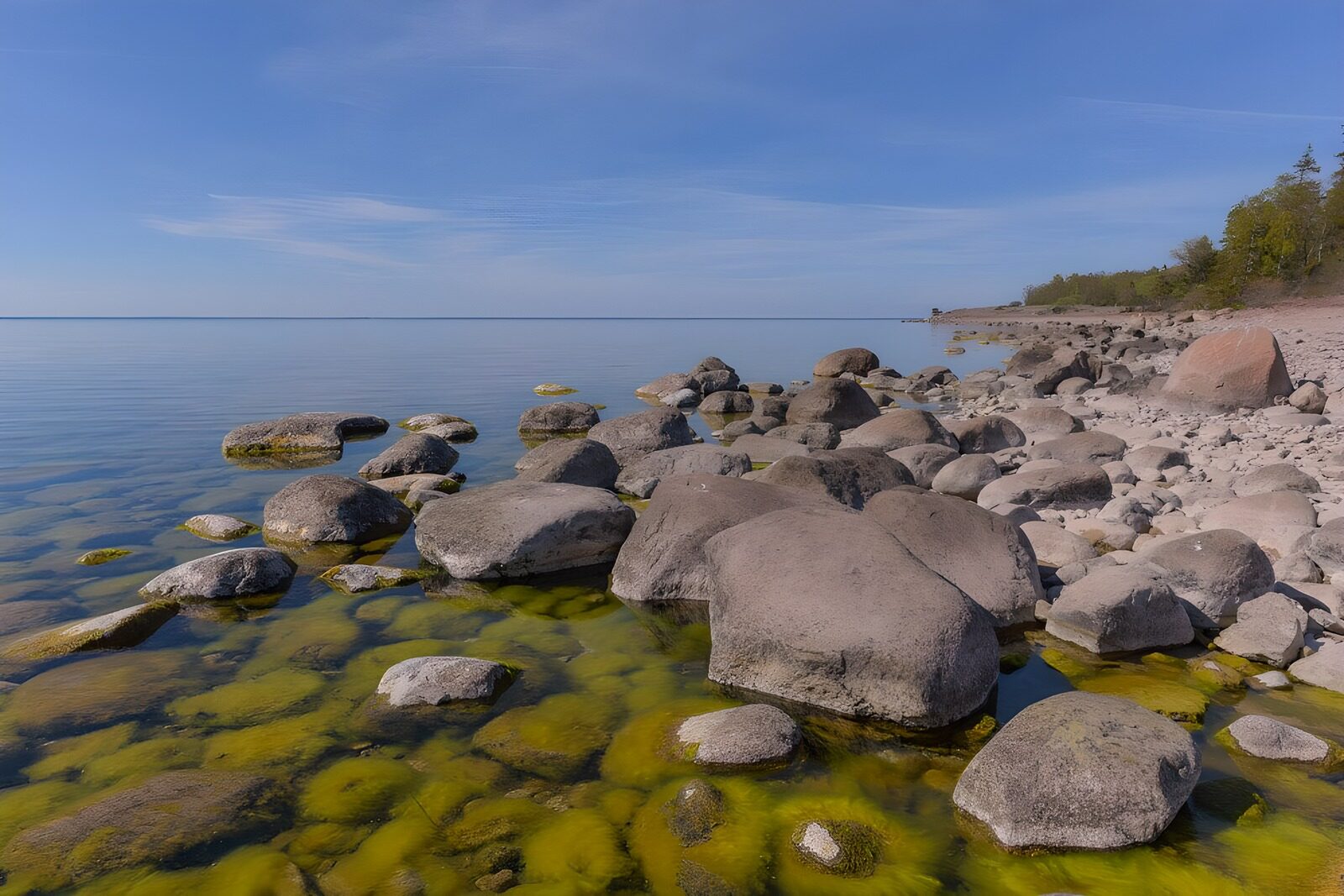 OCCOM3630555: Tranquil Shoreline with Rocky Outcrops