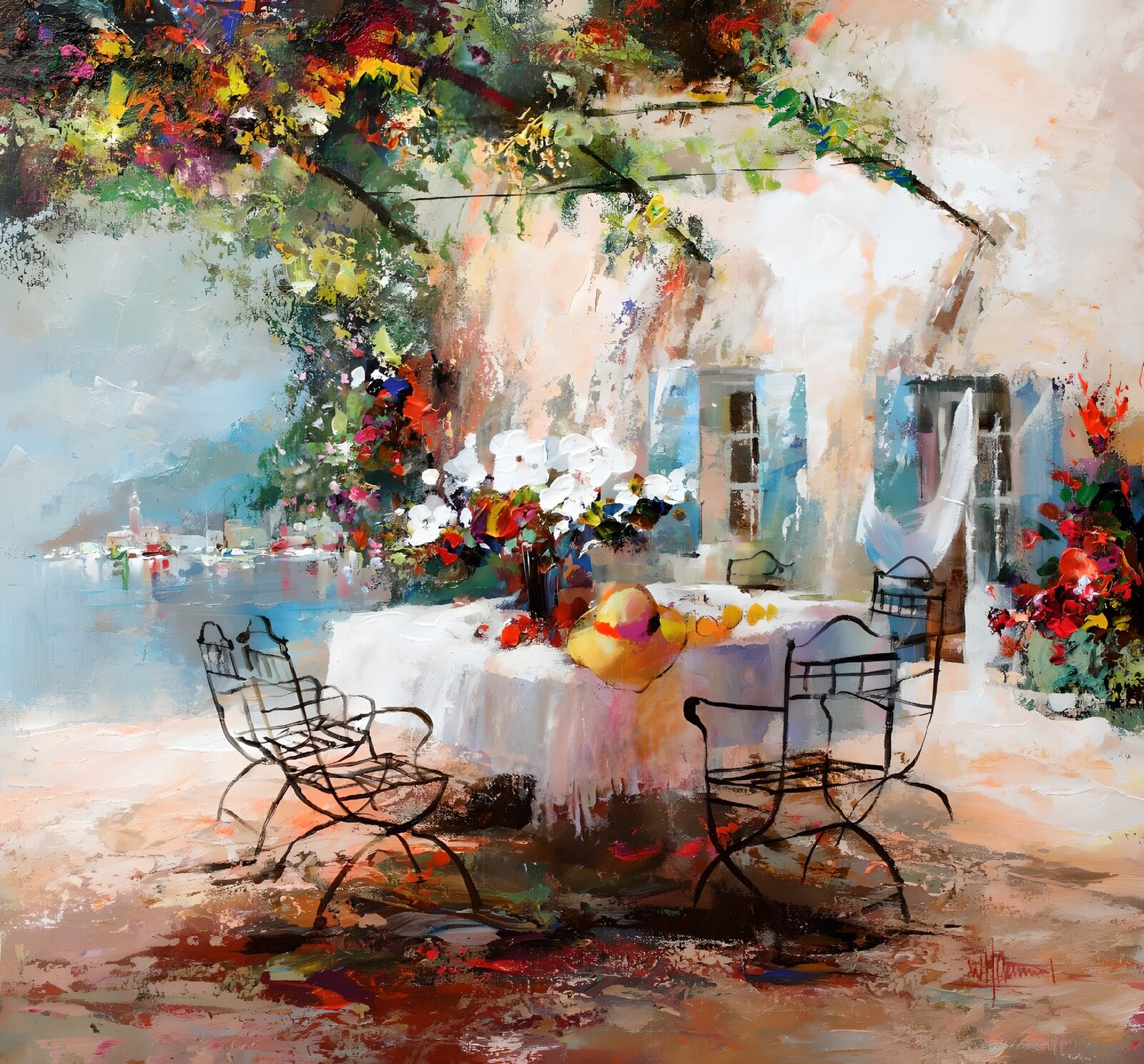 OCCOM5672703: Sunny Terrace with Fruit and Flowers