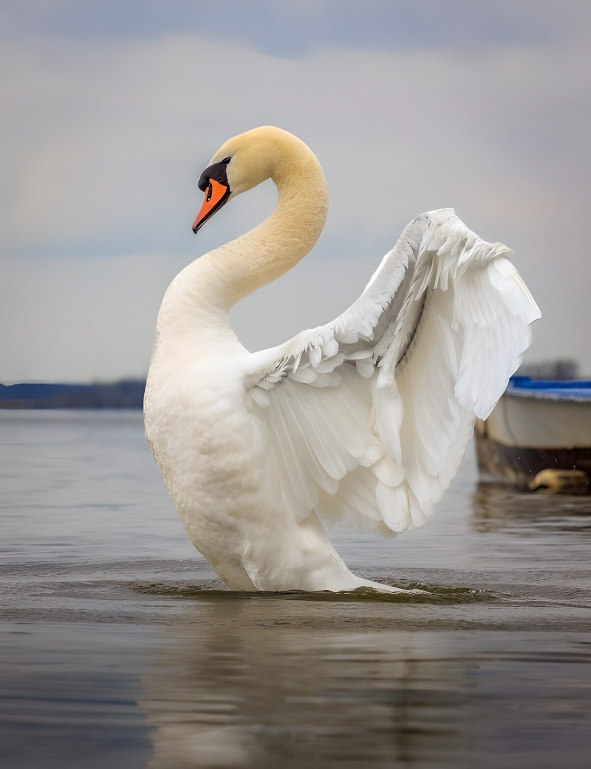 Elegant Swan Spreading Wings