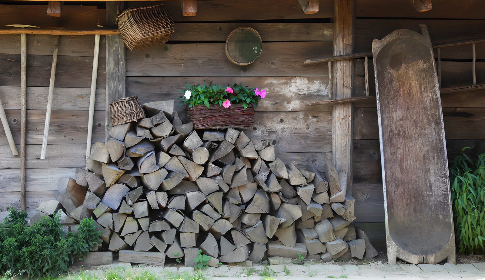 OCCOM4125789: Rustic Woodpile Against Wooden Wall